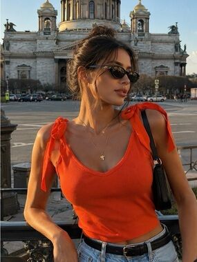 Maeve by Anthropologie Ribbed Tie Shoulder Tank Top Size M NWT